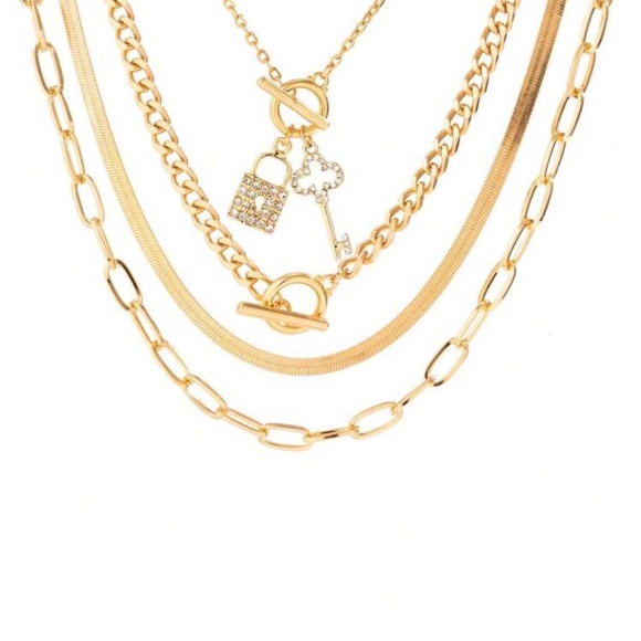Trendy Gold Layered Necklace with Multiple Chains - Picture 3 of 5